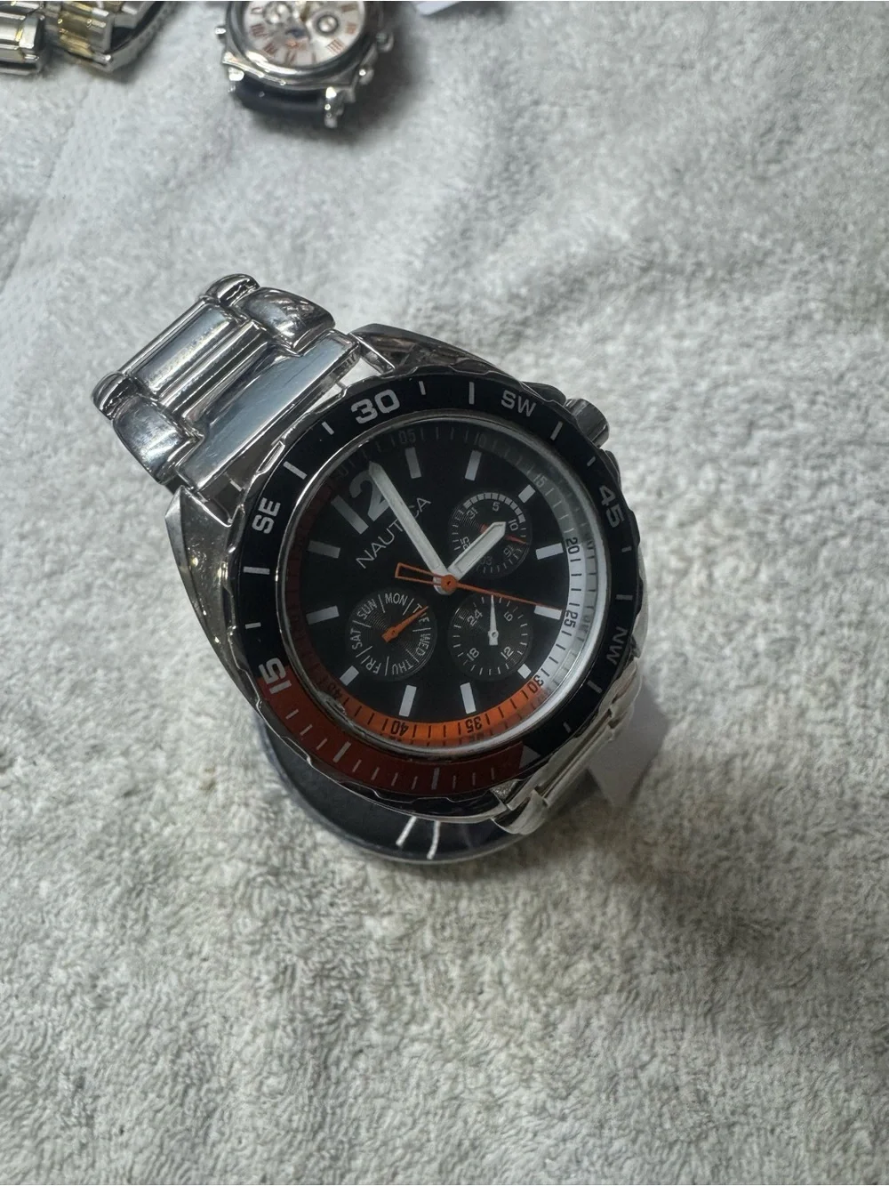 Nautica Black and Orange Sport Chronograph Watch